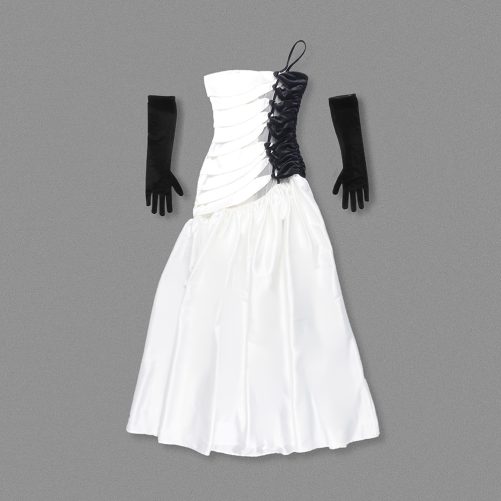 One Shoulder Black White Contrast Color Satin Cocktail Formal Maxi Dress in Dresses