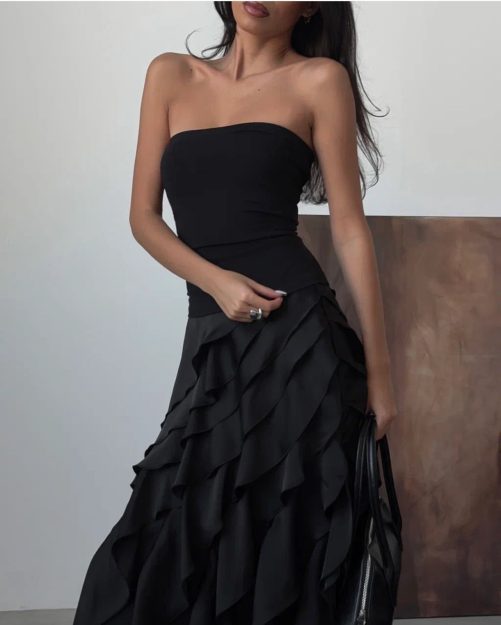 Romantic Chic Layered Irregular Asymmetric Ruffled A Line Skirt in Skirts