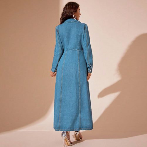 Denim Button Cardigan Coat Dress in Dresses