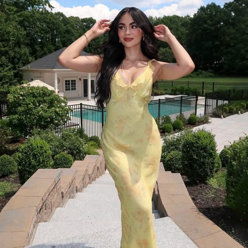 Sexy Floral Strap Ruffled Flying Sleeve Maxi Dress in Dresses