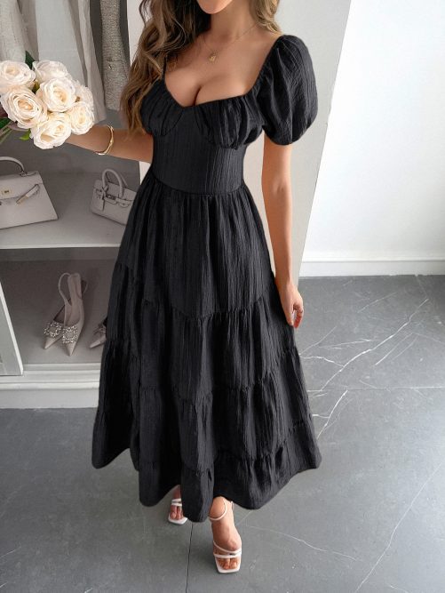 White Puff Sleeve Maxi Dress in Dresses