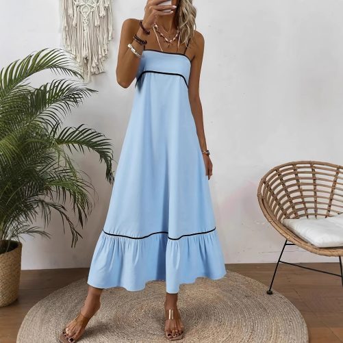 Sweet Solid Color Self Tie Dress in Dresses