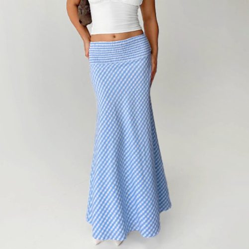 Pattern Smocking Wide Waist Hip Bag Fishtail Skirt in Skirts