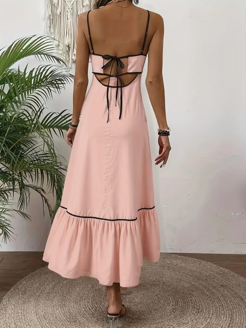 Sweet Solid Color Self Tie Dress in Dresses