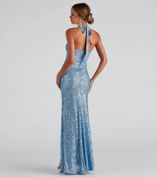 Sexy Sequined Halter Slim Fit Evening Dress in Dresses