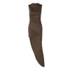 Slim Fit Pleated Sheath Side Slit Sleeveless Dress in Dresses