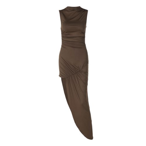 Slim Fit Pleated Sheath Side Slit Sleeveless Dress in Dresses