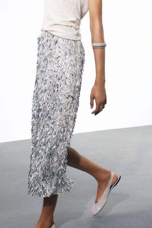Sequin Glitter Decoration Midi Skirt in Skirts