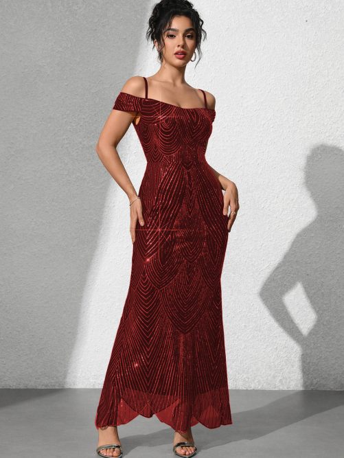 Sexy Slim Fit Sequined Maxi Dress in Dresses