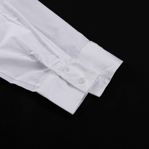 White Pleated Collared Long Sleeve Shirt Dress in Dresses