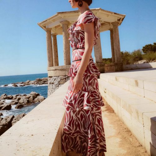 Printing Ruffled Backless Dress in Dresses