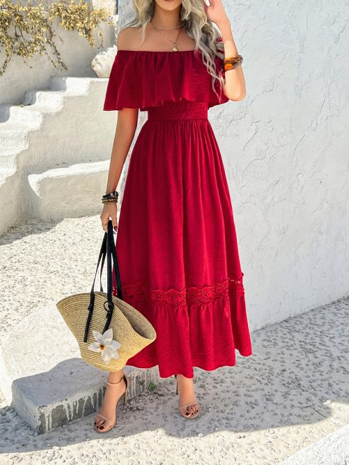 Elegant Off Shoulder Waist Dress in Dresses