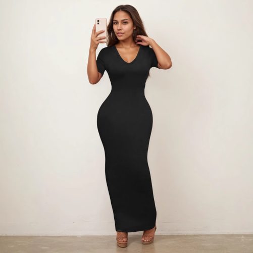 Sexy Deep V Plunge Neck Half Sleeves Dress in Dresses