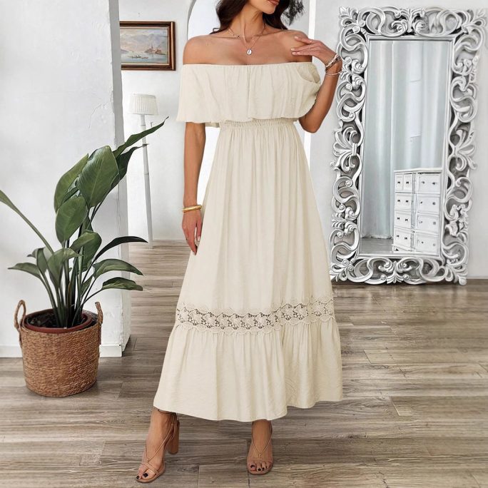 Elegant Off Shoulder Waist Dress in Dresses