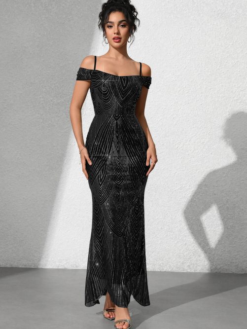 Sexy Slim Fit Sequined Maxi Dress in Dresses