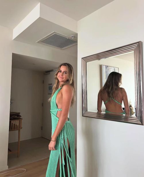 Handmade Braided Hair Rope V Neck Backless Cutout Sling Split Wool Dress in Dresses