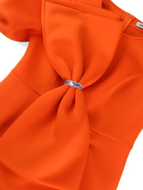 Elegant Puff Sleeve Round Neck Bow High Waist Slim Fit Party Evening Dress in Dresses