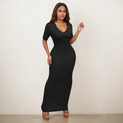 Sexy Deep V Plunge Neck Half Sleeves Dress in Dresses