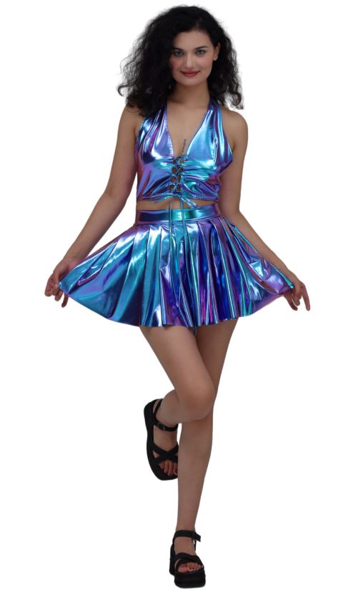 High Waist Slimming A Line Leather Pleated Skirt in Skirts