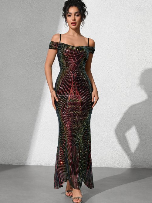 Sexy Slim Fit Sequined Maxi Dress in Dresses