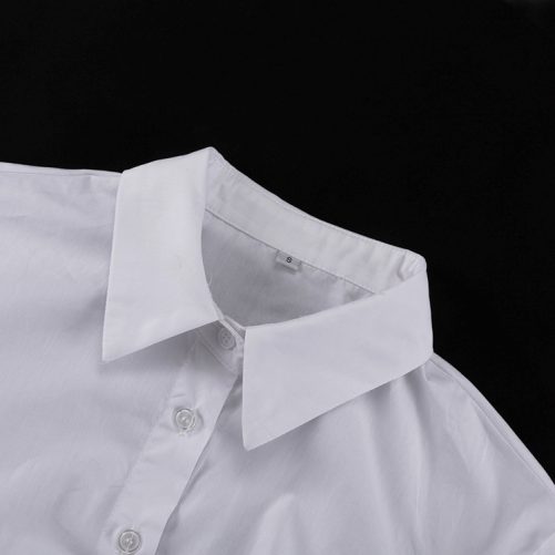 White Pleated Collared Long Sleeve Shirt Dress in Dresses
