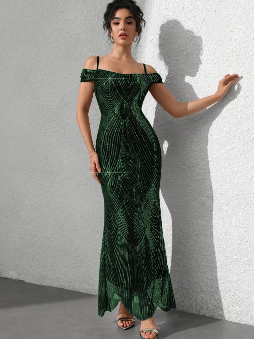 Sexy Slim Fit Sequined Maxi Dress in Dresses