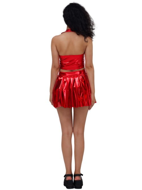 High Waist Slimming A Line Leather Pleated Skirt in Skirts