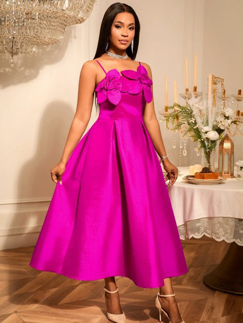 Sexy Sling Three Dimensional Floral Dress in Dresses