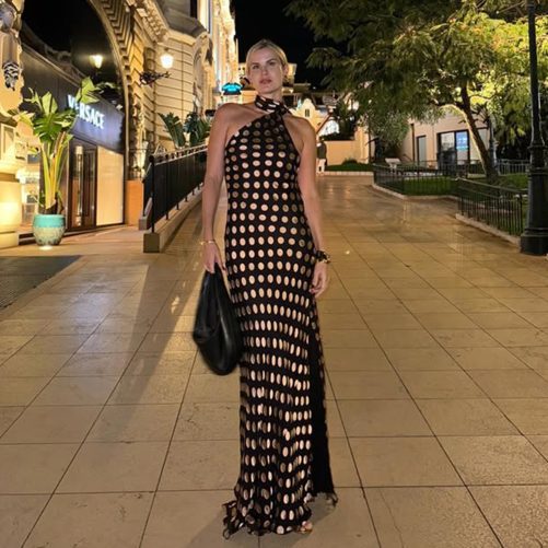 Elegant Halter Backless Polka Dot Chiffon Slim Fit Maxi Dress in Dresses
