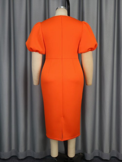 Elegant Puff Sleeve Round Neck Bow High Waist Slim Fit Party Evening Dress in Dresses