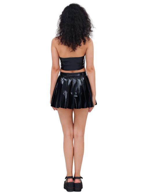 High Waist Slimming A Line Leather Pleated Skirt in Skirts