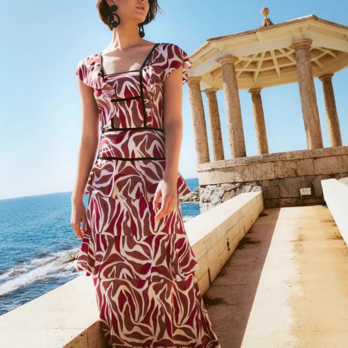 Printing Ruffled Backless Dress in Dresses
