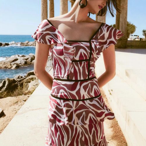 Printing Ruffled Backless Dress in Dresses
