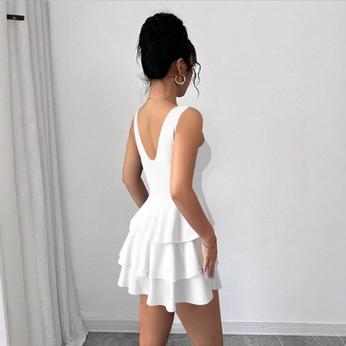 Sexy V Neck Low Cut Sling Ruffled Slimming Dress in Dresses