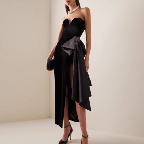 Elegant Black Irregular Asymmetric Design Sleeveless Dress in Dresses