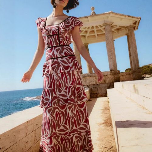 Printing Ruffled Backless Dress in Dresses