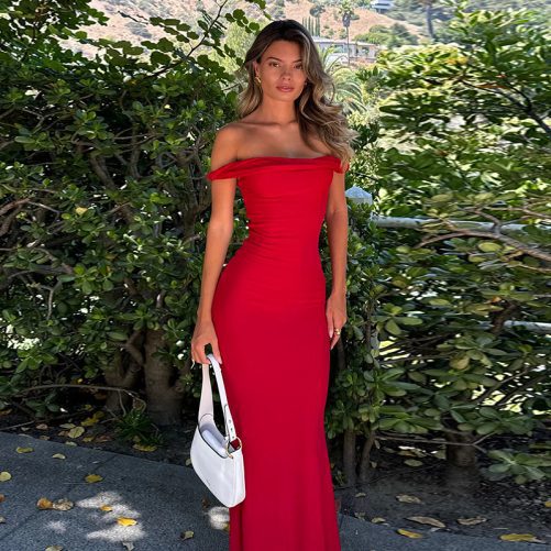 Off Shoulder Twist Fishtail Sexy Maxi Dress in Dresses