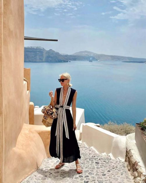 Sexy Deep V Plunge Neck Lace Up Vacation Dress in Dresses