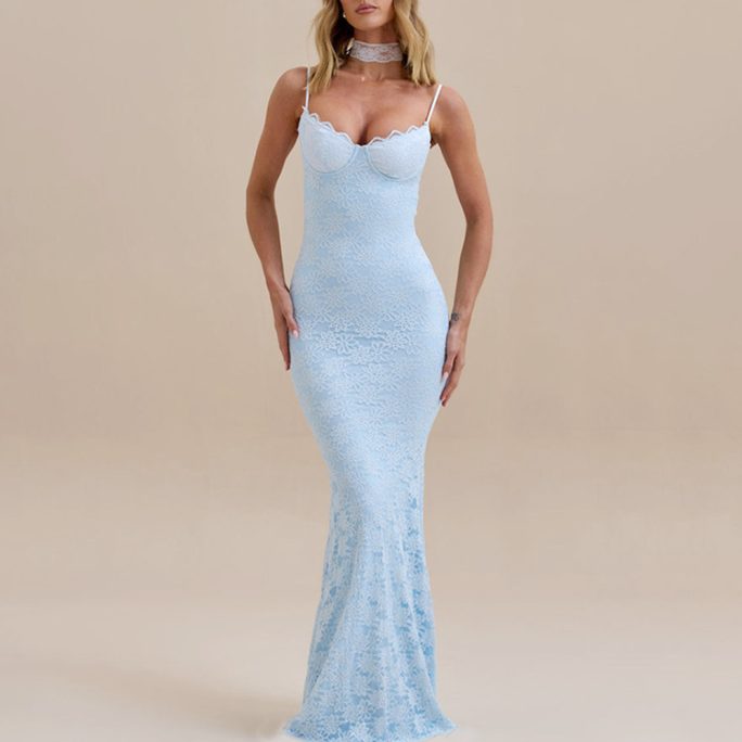 Sexy Backless Lace Strap Dress in Dresses