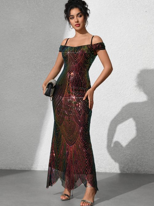 Sexy Slim Fit Sequined Maxi Dress in Dresses