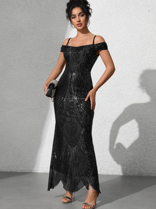 Sexy Slim Fit Sequined Maxi Dress in Dresses