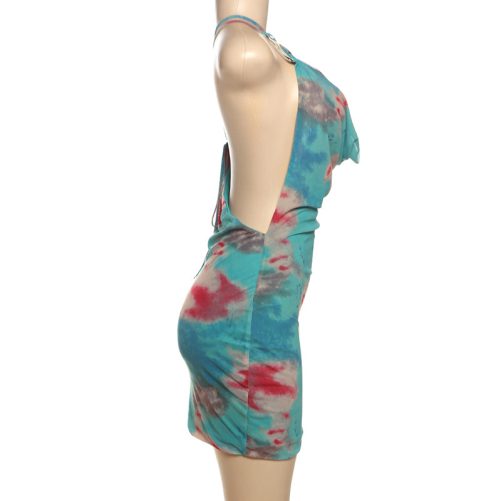 Sexy One Shoulder Mesh Backless Lace Up Slim Fit Sheath Print Dress in Dresses