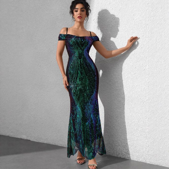Sexy Slim Fit Sequined Maxi Dress in Dresses