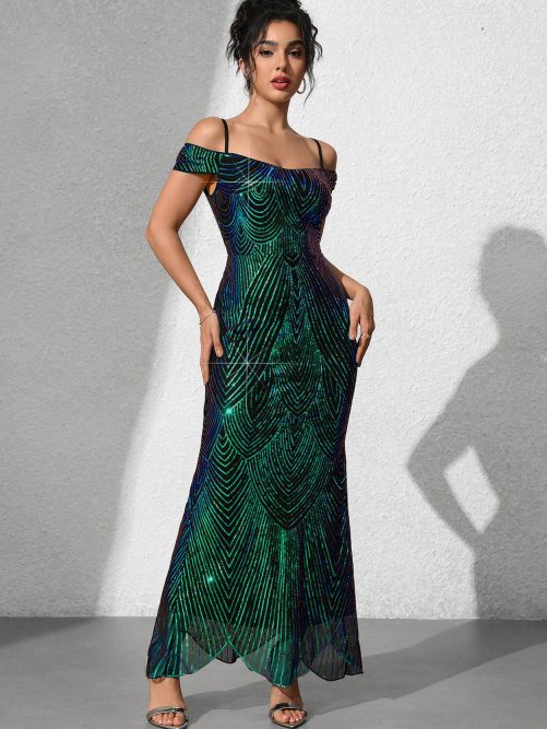 Sexy Slim Fit Sequined Maxi Dress in Dresses