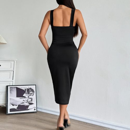 Sexy Stitching Sheer Mesh Pleated Slim Hip Dress in Dresses