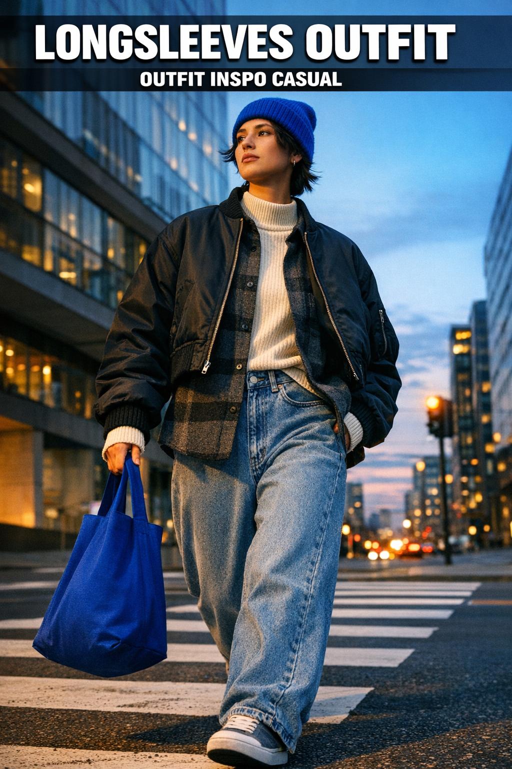 Longsleeves outfit styled with a neutral top and denim for a casual street look in natural light.