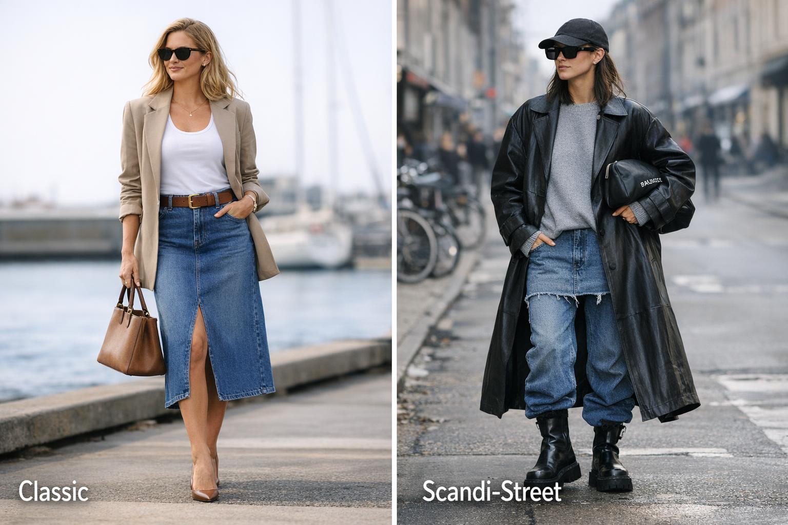 Classic vs Scandi-Street: Denim Skirt Outfit Ideas to Try