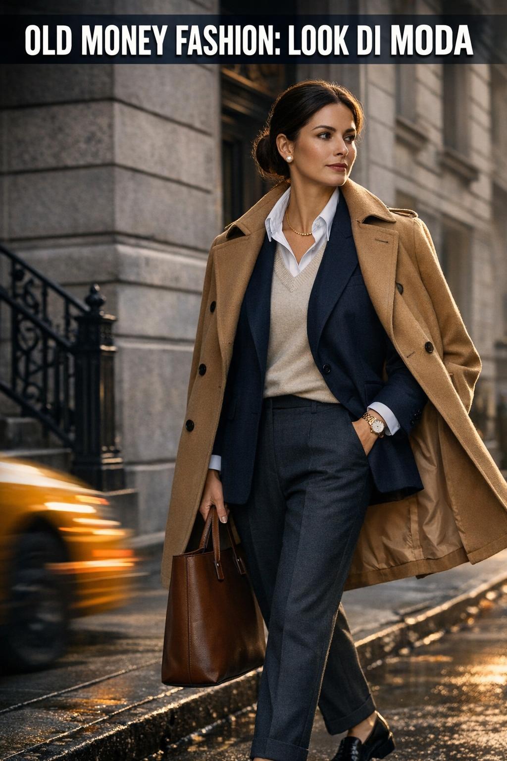 Old money fashion portrait of a well-dressed person in tailored blazer and classic accessories, timeless style