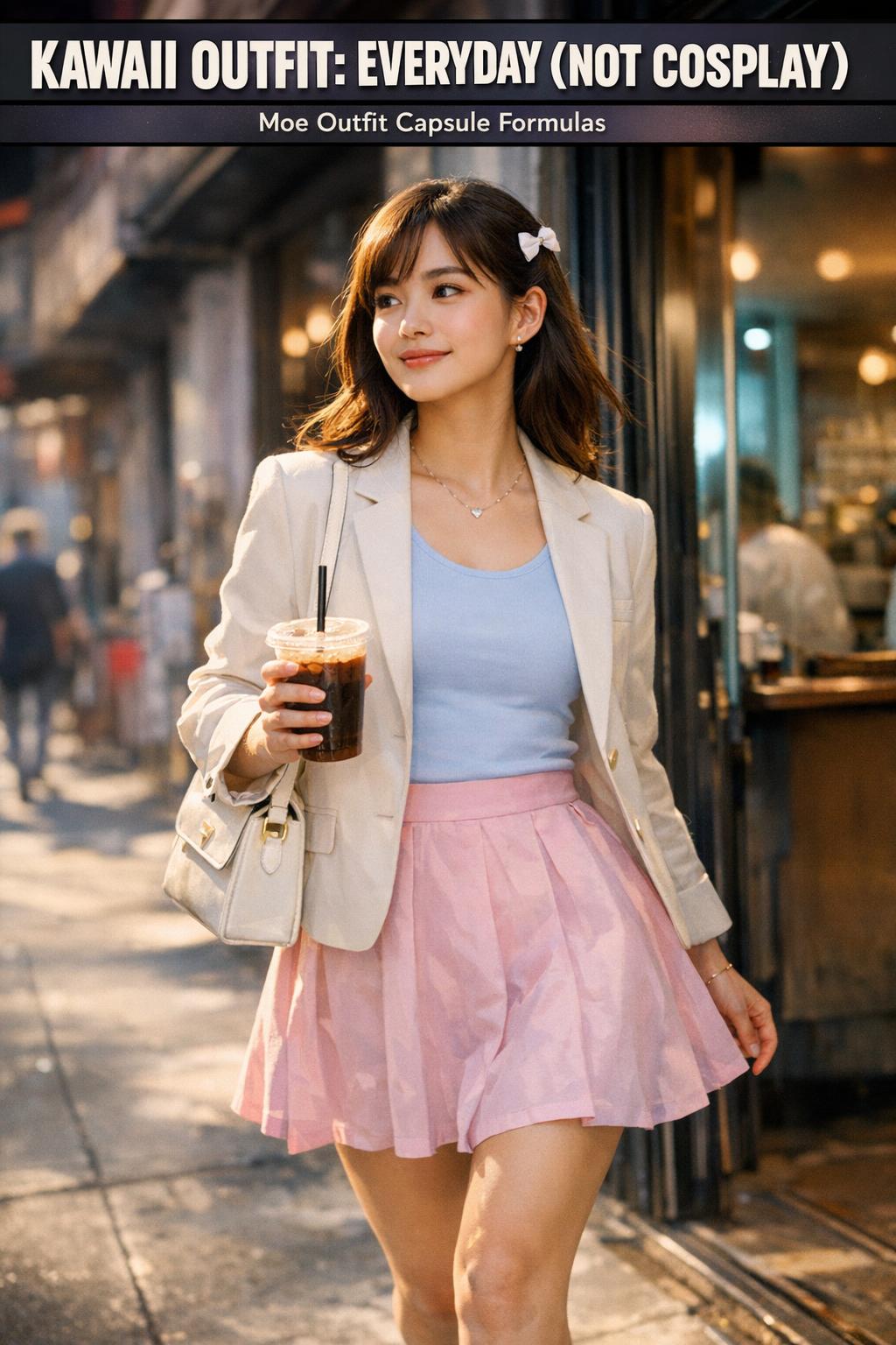 Kawaii outfit photo featuring a pastel streetwear look with cute accessories and soft colors