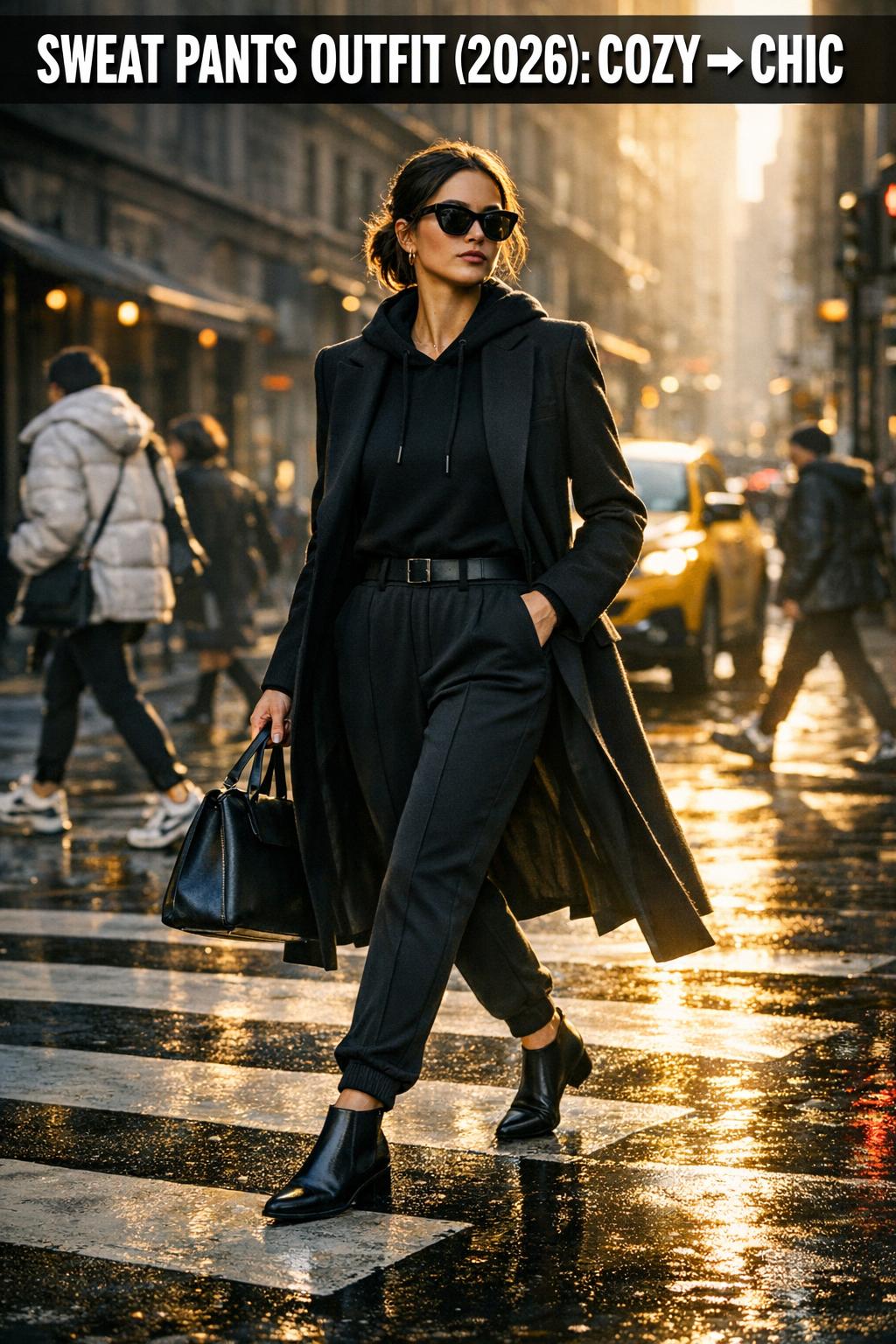 Photographic sweat pants outfit with relaxed-fit joggers and casual streetwear styling